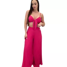  Calça Feminina Alfaiataria Plissada Pantalona Blogueira