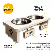 Comedouro Gato Duplo Com Personalização Do Nome Do Pet - Mdf