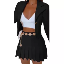 Kit Conjunto Feminino Saia Colegial Plissada Cropped