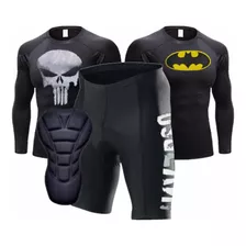 02 Camisas Térmicas Rash Guards Uv + 01 Bermuda Ciclismo