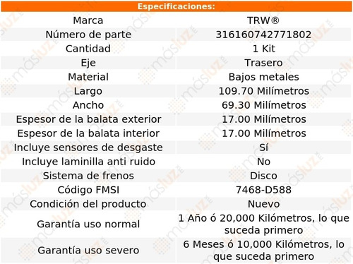 Balatas Bajos Metales Traseras Infiniti J30 93/97 Trw Foto 2