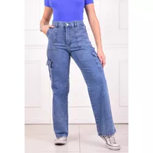 Jean Wide Leg Cargo Pantalón Palazzo Denim Tiro Alto