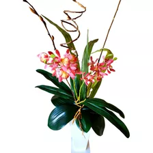 Arranjo Orquídeas Artificial Em Vaso Cachepot De Madeira