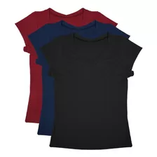 Kit 3 Blusa Camiseta Feminina Gola V Babylook Básica Lisa