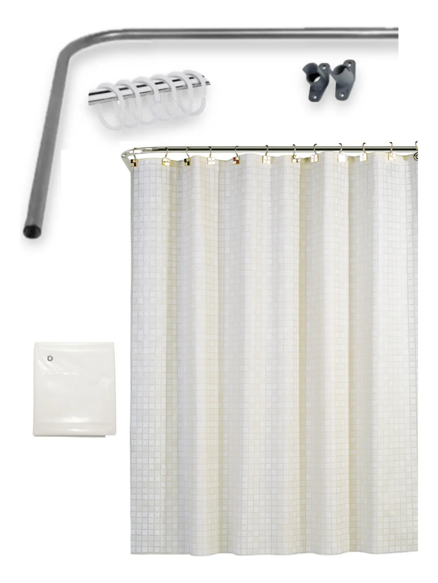 Combo Barral Curvo 1x1 + Cortina Ducha + Protector + Ganchos