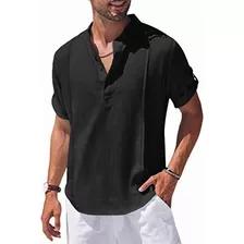 Camisa Henley De Algodón Y Lino Para Hombre,para La Playa