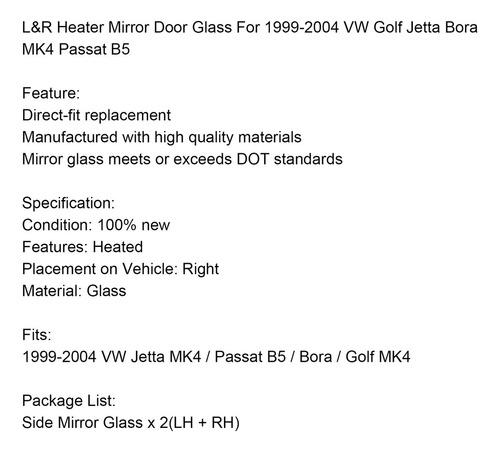 Vidrio Puerta Espejo 2 Calentadores Para Vw Golf Jetta Bora Foto 2