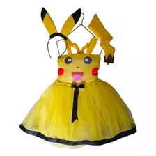 Vestido De Pikachu Vincha Y Cola Disfraz Tul Talle 4 Al 12