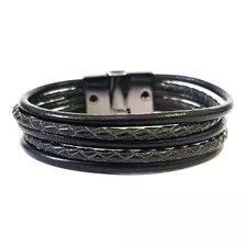 Pulseira Masculina Tiras De Couro Fecho Magnético 