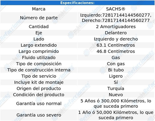 Par De Amortiguadores Gas Delanteros C240 01 Al 02 Sachs Foto 2