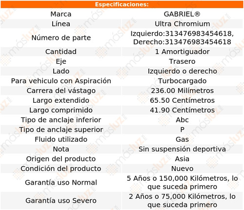 1_ Amortiguador Trasero A3 L4 1.6l 96/03 Gabriel Foto 2