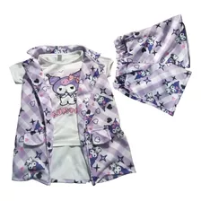 Conjunto 3pz Short Chaleco Camisa Niña Kuromi Verano Playa 