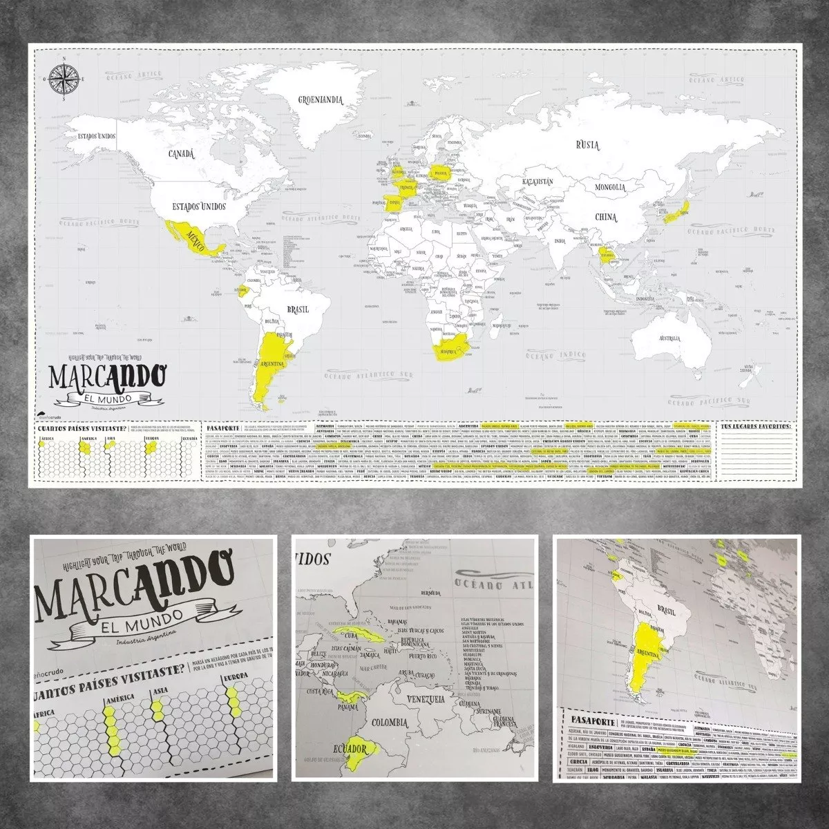 Mapa Marcando El Mundo, Lámina Para Resaltar Tus Viajes