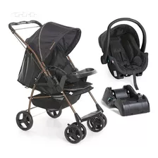 Carrinho Milano Preto Cobre + Bebe Conforto + Base Galzerano