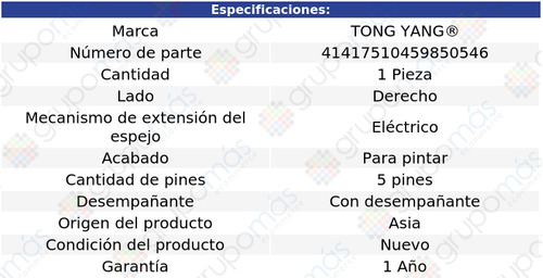 (1) Espejo Der P/pintar C/desemp 5 Pines Tyg Sportage 17_22 Foto 2