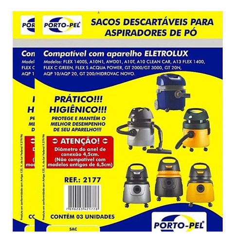 Kit 6 Sacos Aspirador Porto-pel De Pó Electrolux Hidrolux Awd01 - Referencia 2177