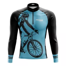 Camisa Para Ciclista Blusa Manga Longa Pro Tour Azul Uv 50+