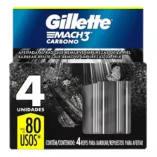 Kit 3 Carga Para Lâmina Gillette Mach3 Carbono - 4 Un