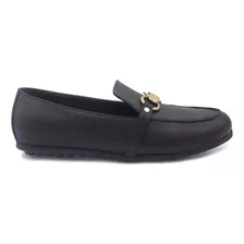 Mocasines De Mujer Negro De Cuero Moda