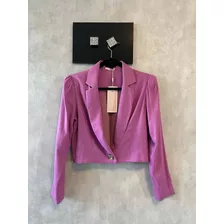 Blazer Cropped De Linho Rosa Litt