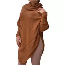 Blusa De Frio Feminino Tricô Moda Inverno Gola Alta Poncho