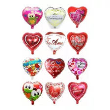 Pack 10 Globos Metálicos Amor San Valentín + Palo Sujetador 