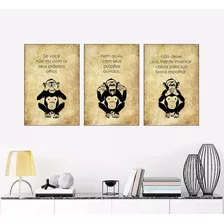 Quadros Macacos Sábios Rústico 20x30 Decorativo Sala Quarto Cor Da Armação Sem Borda