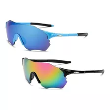 Kit 2 Óculos Esportivo Ciclismo Espelhado Masculino Feminino Cor Da Armação Preto E Azul Cor Da Haste Preto E Azul Desenho Mirror