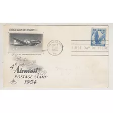 1954 Tarjeta Fdc Sello Air Mail Usa Con Avion Douglas Dc 7