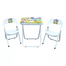 Conjunto De Mesa Infantil C/ 2 Cadeiras Dobrável Branco 003