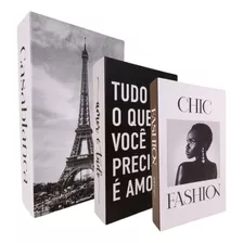 Caixa Livro Decorativo Fake Kit 3 Porta Objetos Cor Torre Eiffel