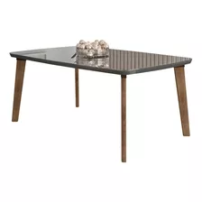 Mesa De Jantar Jade 6 Lugares Pés Oblongo Grafite Vidro Rv