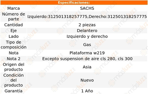 Jgo Amortiguadores Gas Del Mercedes-benz C200 10 Sachs Foto 2