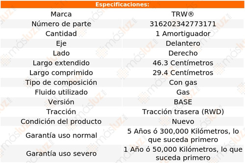 1- Amortiguador Gas Delantero Derecho Bmw M5 2006/2010 Trw Foto 2