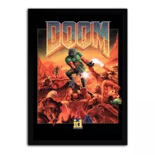 Quadro Poster Gamer Retro Doom Moldura E Vidro A2 60x43cm