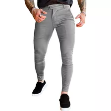 Calça Alfaiataria Skinny Italiana Cropped Masculina Cinza