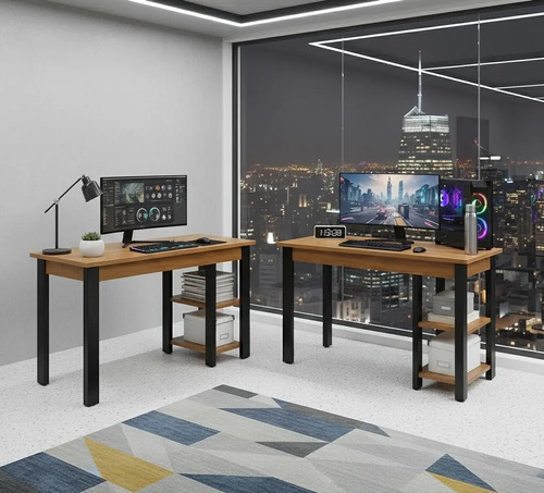 Kit C/2 Mesas Estilo Industrial 90cm P/home Office E Gamer Mel