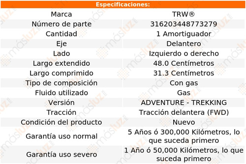 1- Amortiguador Gas Delantero Izq/der Strada Fwd 07/12 Trw Foto 2