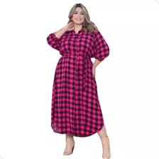 Vestido Xadrez Longo Chemise Plus Size Festa Junina São João