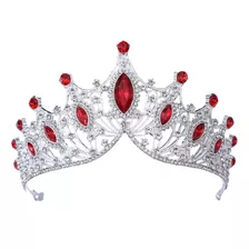 Coroa Tiara De Noiva Miss Debutante Prata Com Pedra Vermelha