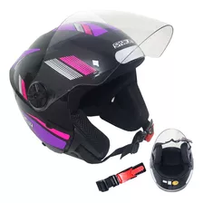 Capacete Aberto Ebf Spark Jet Sting Preto Lilás 56 58 60