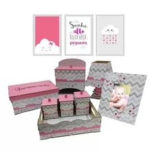 Kit Bebe Higiene Madeira Mdf Crú 8 Pçs Passa Fita Desmontado