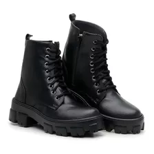 Bota Tratorada Preto Feminino Com Zíper Europa Elegância