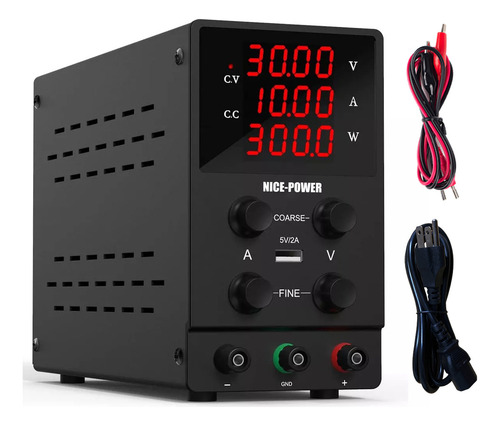 Nice-power® 30v 10a Fuente De Alimentación Regulable Laboratorio 300w, Interfaz Usb De 5v/2a, Pantalla Led De 4 Bits