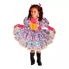 Vestido Festa Junina Caipira Infantil Luxo Armado + Luva