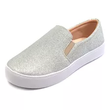 Tenis Feminino Slip On Casual Alpargata Sapatilha Brilho