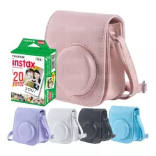 Bolsa De Couro Para Câmeras Instax Mini 11 + Filme 20 Fotos