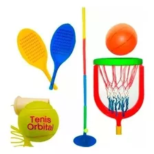 Juego Tenis Orbital + Accesorios De Basquet Niños Jardin 