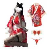Kimono JaponÃ©s Pijama Vintage De Mujer + Braguita Sexy