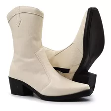 Bota Branca Feminina Modelo Western Montaria Inverno Country